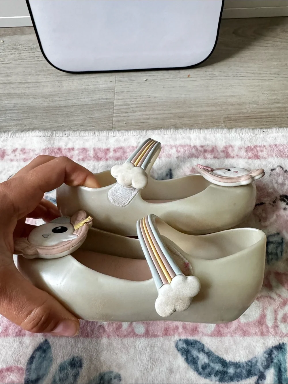 Mini Melissa Cream Unicorn Mary Janes with Pastel Accents